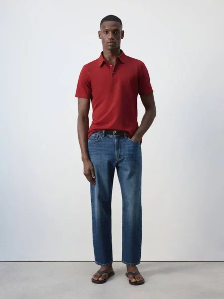 Koszulka polo regular fit z mieszanki bawełny średni Mężczyzna XL MANGO MAN czerwony
