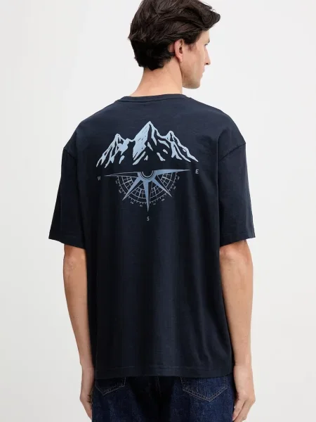 BOSS Orange tricou din bleumarin cu imprimeu portocaliu