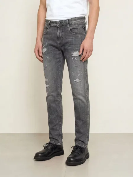 Replay Jeansy W Stylu Destroyed Anbass Slim Fit grau szare