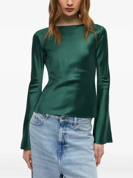 Bluză Ganni din satin verde