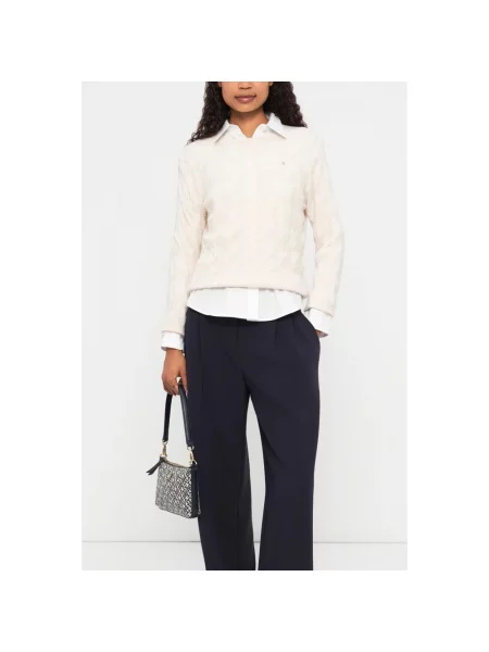 Sweter Tommy Hilfiger Co Cable Fine Gg C-Nk Ls Sweater Heather Ivory Petal M beżowy