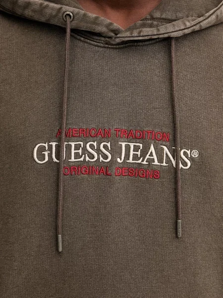 Свитер Guess Jeans с капюшоном с аппликацией коричневый