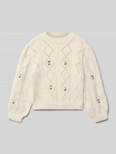 Sweter o kroju regular fit z ażurowej dzianiny model ‘FLOWER’ Only