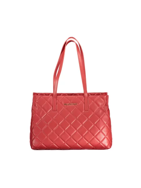 Lniana shopperka Valentino By Mario Valentino pikowana czerwona