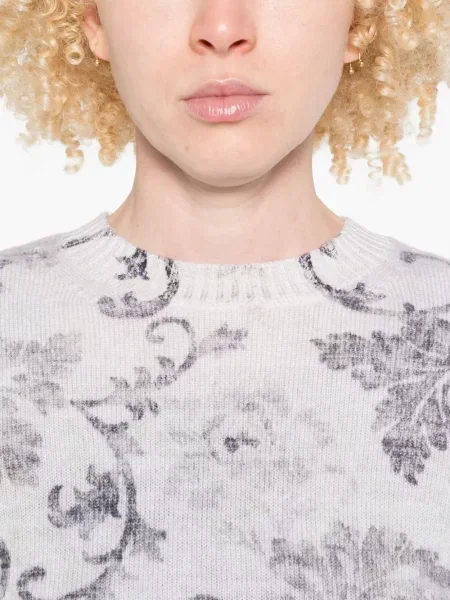 Pulover Herno cu model floral lung alb