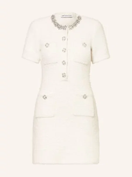 Self-Portrait Sukienka Tweedowa Z Ozdobnymi Kamykami weiss