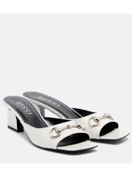 Papuci tip mules Gucci din piele alb