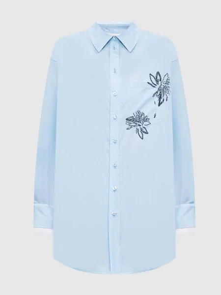 Сорочка з квітковою вишивкою Twinset блакитна