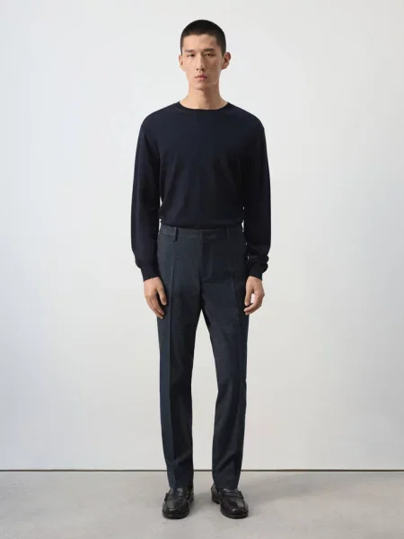 Spodnie flanelowe slim fit Mężczyzna 38 MANGO MAN granatowy