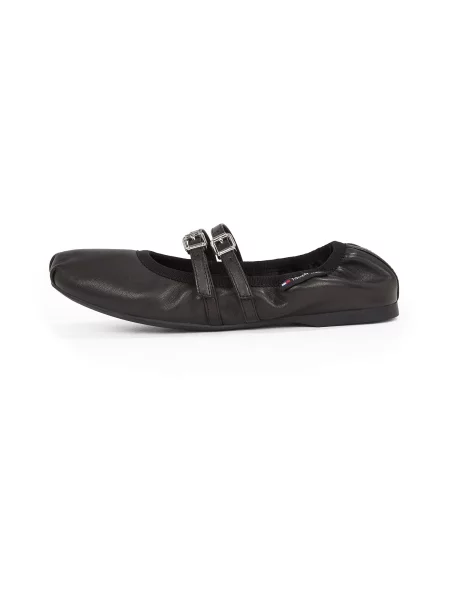 Tommy Jeans balerini de piele BALLERINA negru
