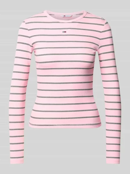 Bluzka z długim rękawem o kroju slim fit z mieszanki bawełny Tommy Jeans różowa