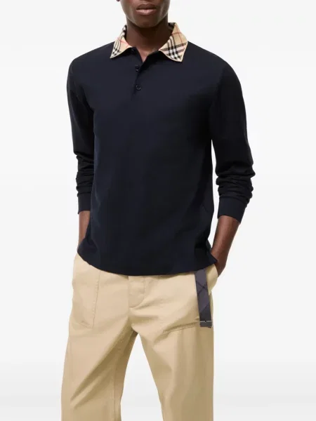 Καρό με κολάρο μακρύς polo Burberry μπλε