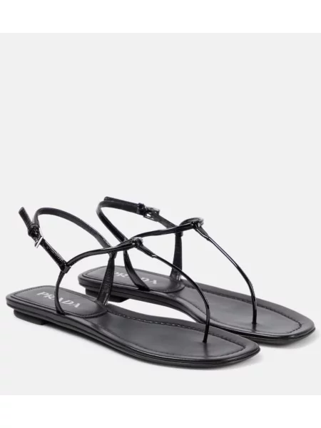 Chiloți tanga Prada din piele de lac negru