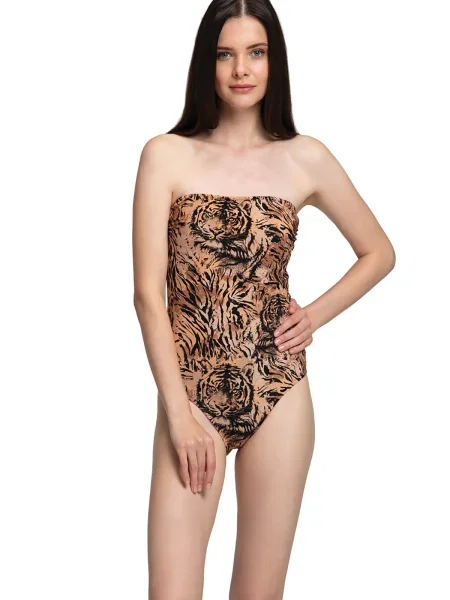 Strój kąpielowy Dagi w tygrysie prążki bez ramiączek czarny