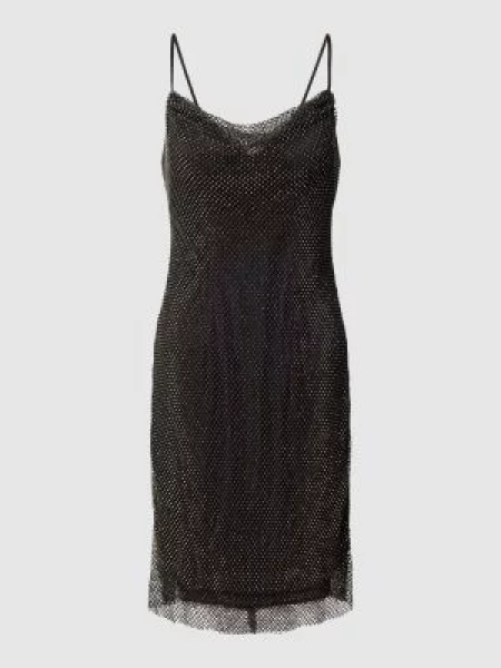 Sukienka koktajlowa o długości do kolan z obszyciem z ozdobnych kamieni Luxuar czarna