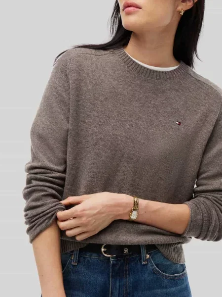 Sweter o kroju slim fit z czystej wełny Tommy Hilfiger brązowy
