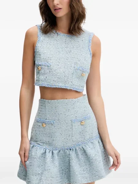 Bouclé top Bardot albastru