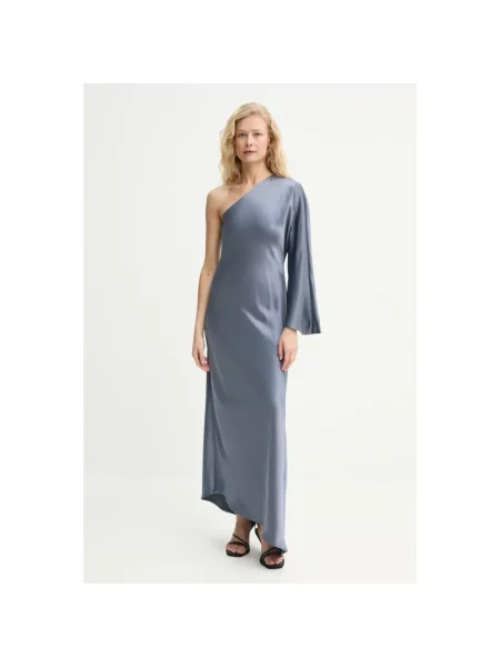 Lniana sukienka maxi By Malene Birger niebieska