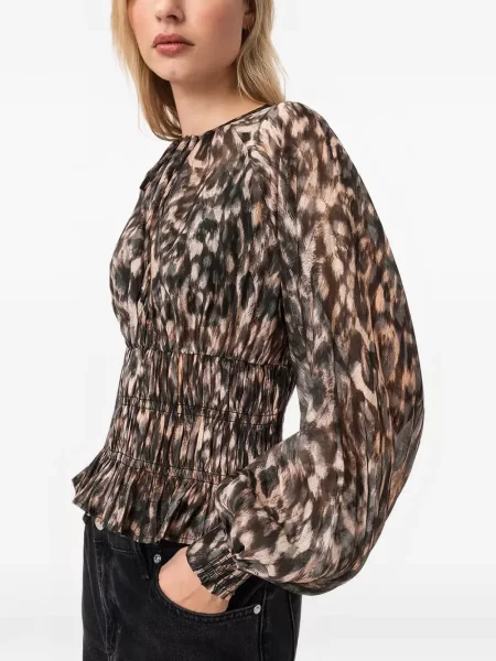 Bluză Allsaints cu imagine cu model leopard maro