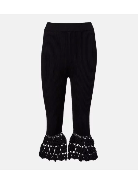 Pantaloni capri Ganni cu nervuri negru