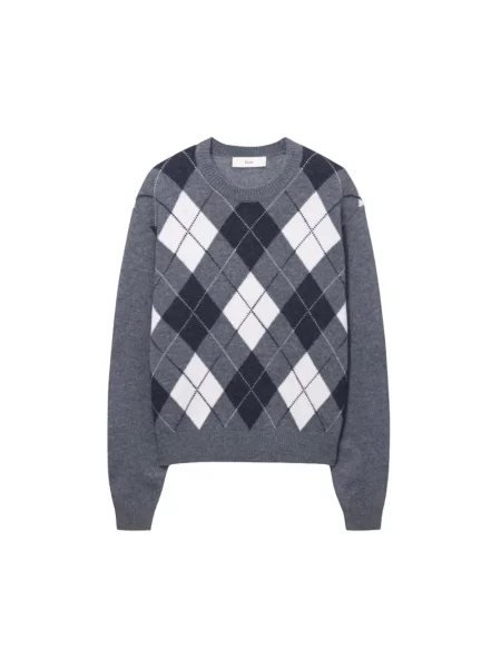 Sweter Dunst wełniany z wzorem argyle szary