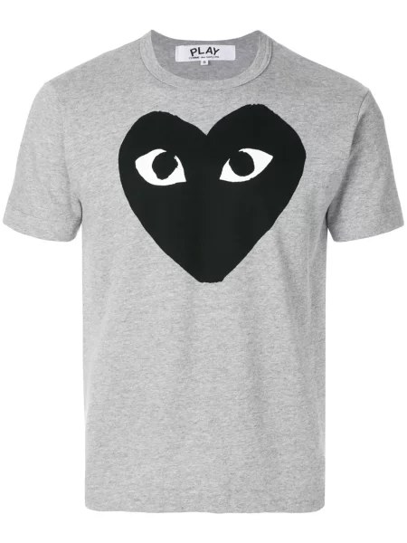Tricou Comme Des Garcons Play cu imagine cu motiv cu inimi gri