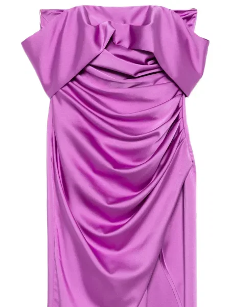 Rochie maxi Alessandro Legora drapată cu umerii deschiși violet
