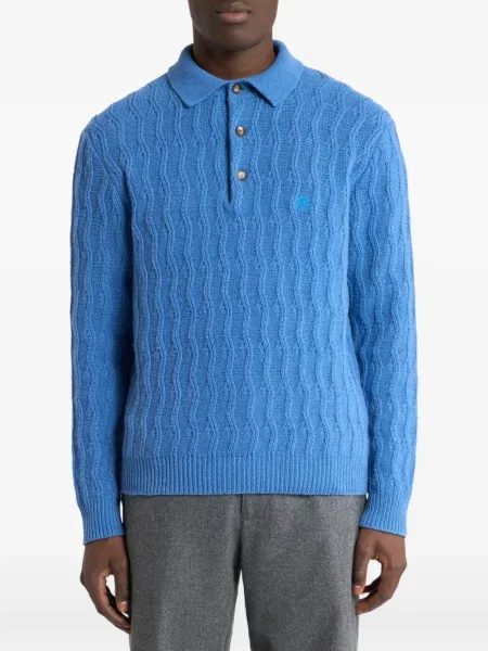 Tricou polo Etro din cașmir albastru