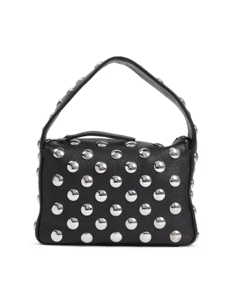 Lniana torebka skórzana Khaite z nitami czarna