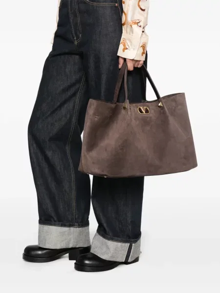 Geantă shopper Valentino Garavani maro