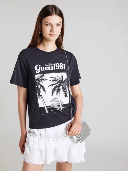 Guess Tricou Gri alb