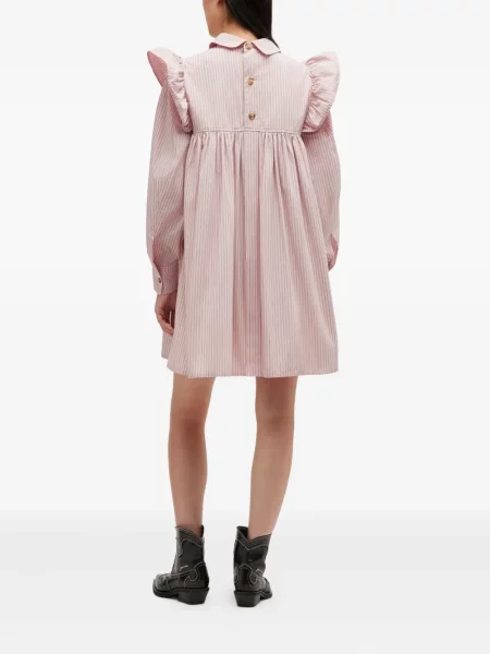 Rochie mini Ganni cu dungi cu volane de costum roz