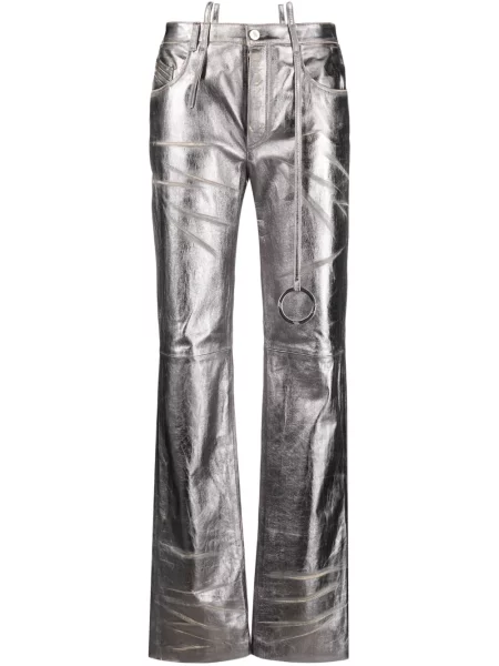 Кожени панталон The Attico с протрити краища сребристо