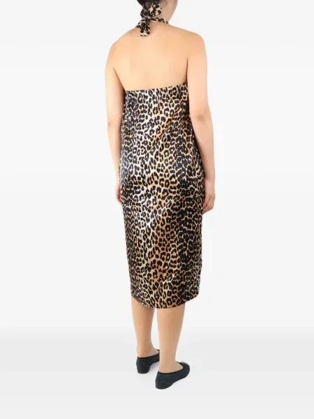 Rochie midi Ganni cu imagine cu model leopard cu gât halter