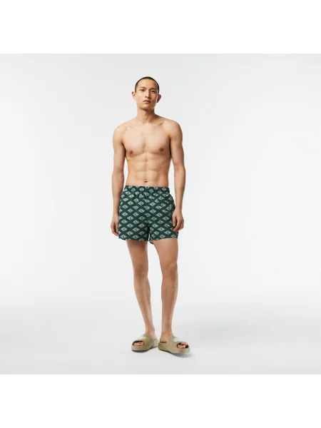 Lacoste Dwukolorowe Kąpielówki Z Monogramem zielone
