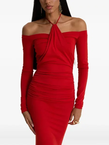 Rochie maxi Moos Studio drapată cu gât halter de costum roșu