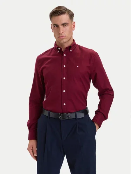 Tommy Hilfiger koszula bordowy regular z kołnierzykiem button-down
