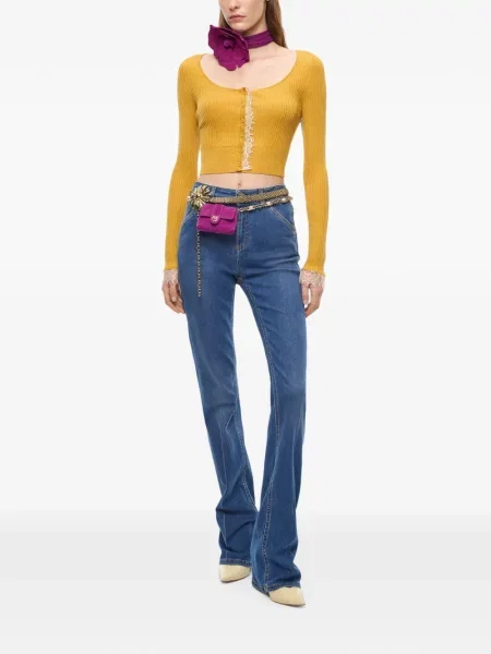Cardigan Pinko din dantelă galben