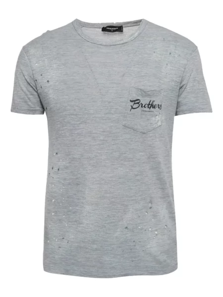 Тениска Dsquared2 с протрити краища сиво