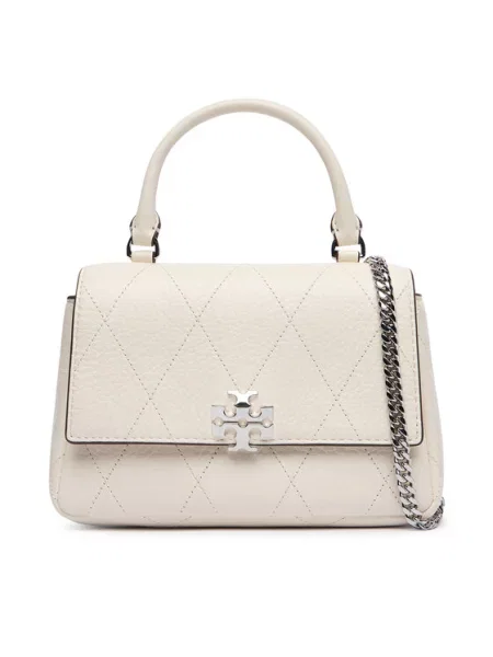 Tory Burch Ročna torba Charlie Quilted Mini Top Handle Chain Wallet Kremna