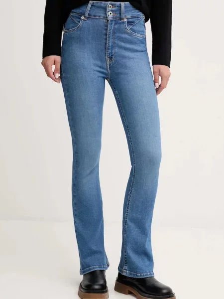 Pepe Jeans blugi high waist albastru
