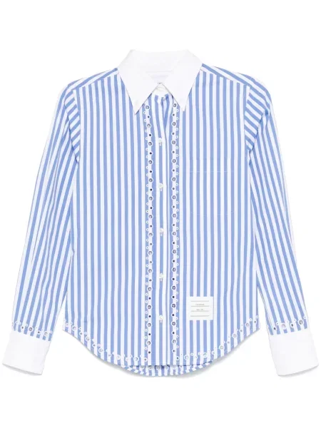 Cămașă Thom Browne cu broderie cu dungi albastru