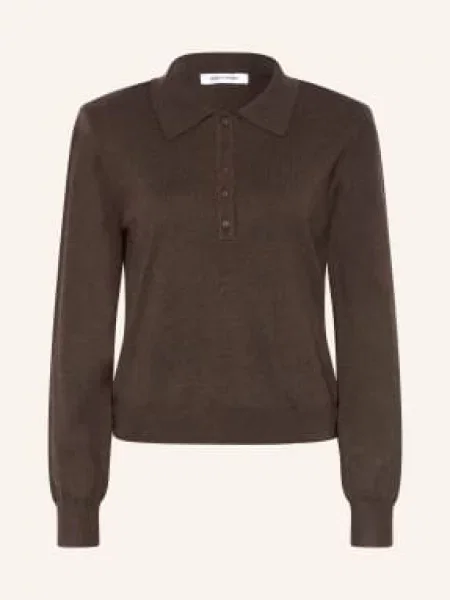 Co'couture Pletené Polo Tričko tmavě hnědá