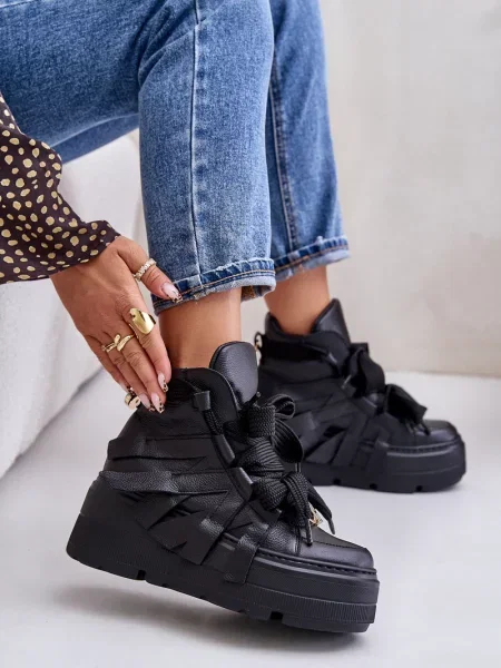 Kožené tenisky Chebello na platformě černé