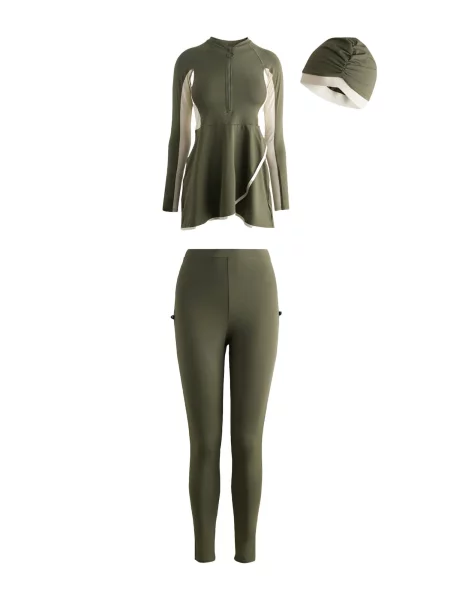 Next Costum de baie întreg / kaki bej