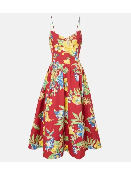 Rochie midi Polo Ralph Lauren cu model floral până la genunchi de costum roșu