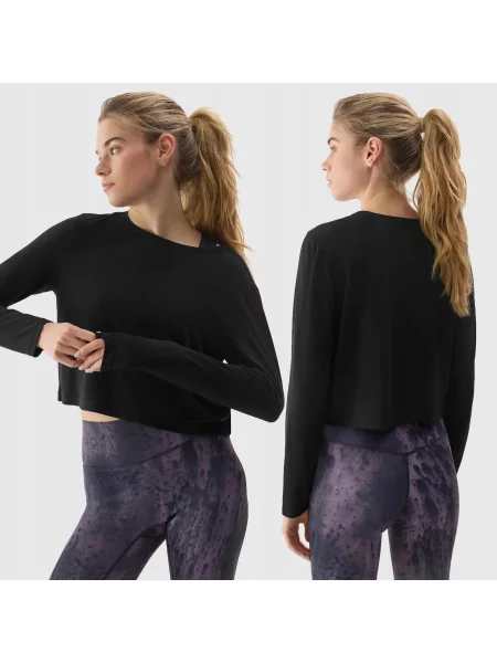 LONGSLEEVE 4F CROP-TOP DO JOG BLUZA Z DODATKIEM MODALU czarny