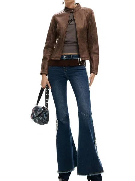 Kołnierzykowy kurtka skórzana Desigual brązowa