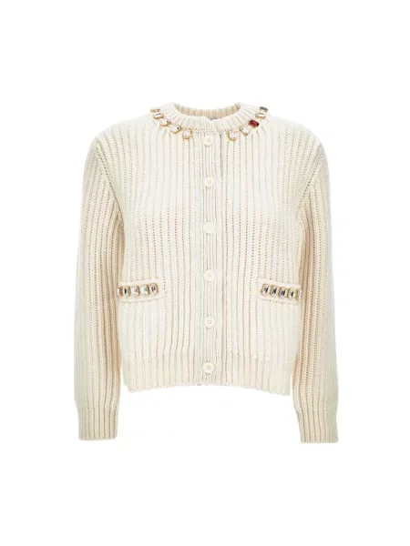 Kardigan Thom Browne z kaszmiru z kryształkami beżowy