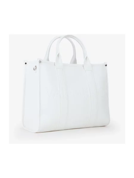 Lniana shopperka Valentino By Mario Valentino z logo biała